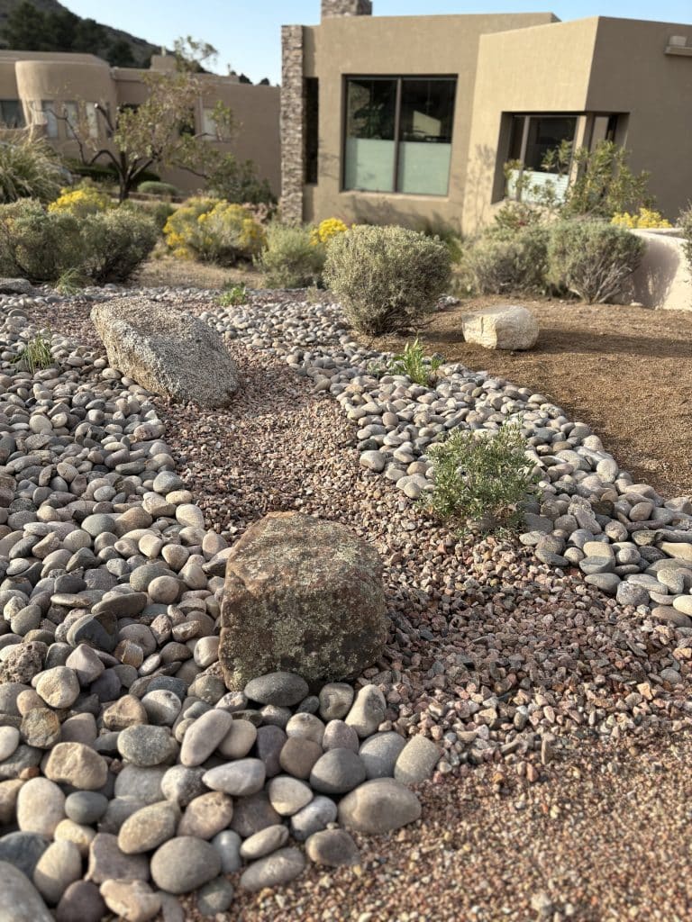 Albuquerque hardscape design featuring stone retaining walls